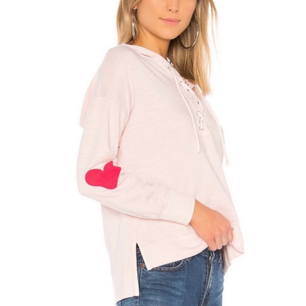 Sundry Sunday Heart Sleeve Lace Up Pink Sweater